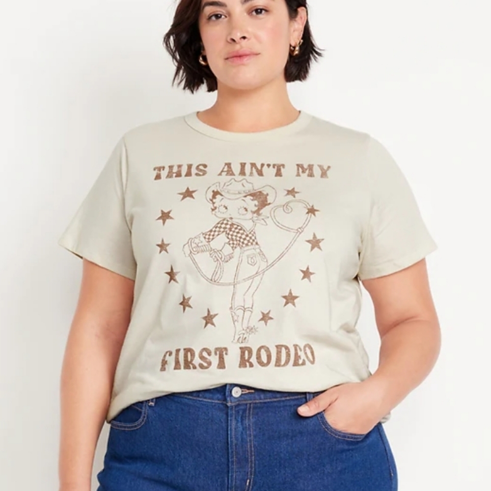 Graphic Beige T-Shirt Xxl Women rodeo top cowgirl western  print Betty boop - Picture 9 of 16